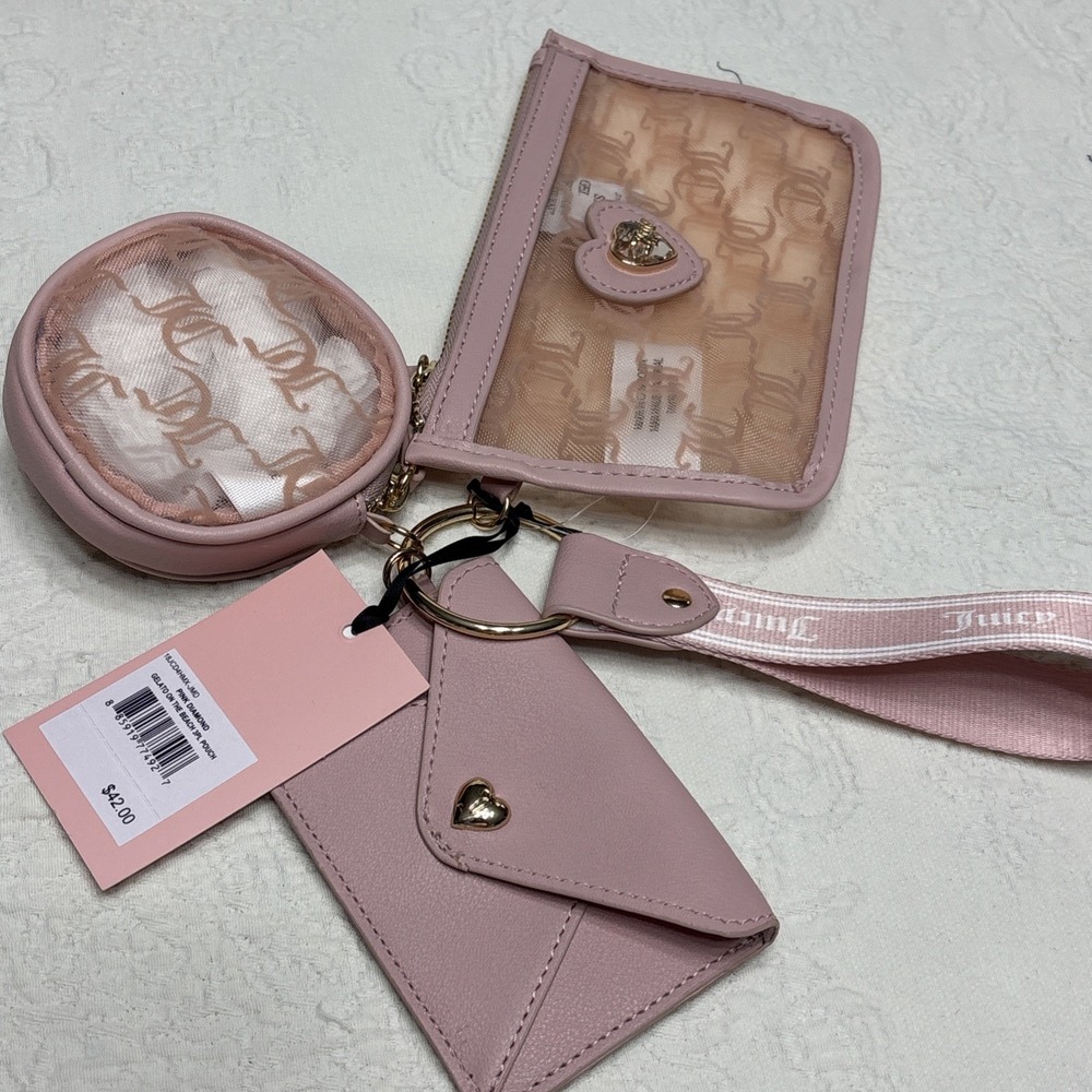 NWT 4 Piece Pouch Set Wristlet Juicy Couture Pink Diamond Gelato on the Beach